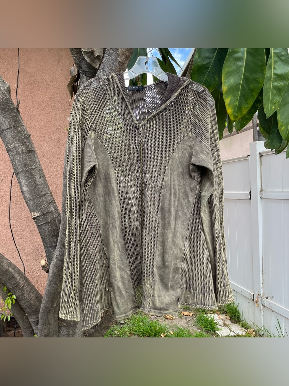 Vintage Y2K T Party 100% Cotton Mesh Green Zip - Up Hoodie.